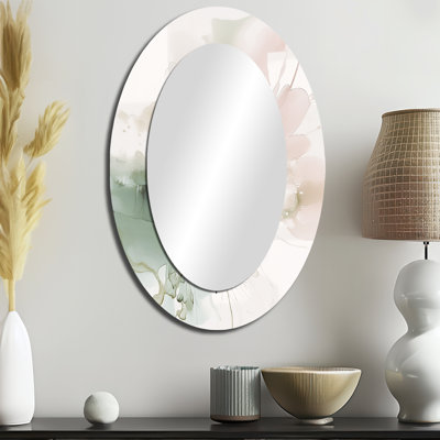 Green And Cream Essence Of Modernity I - Modern Oval Wall Mirror