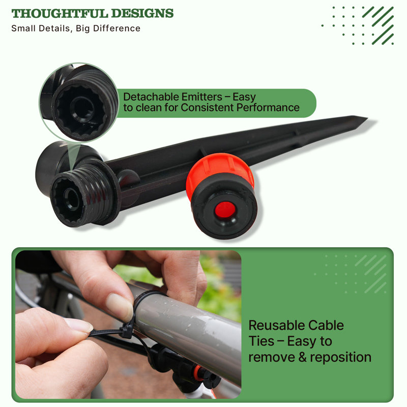 Ensemble de système d'arrosage goutte-à-goutte 100 pi, système d'arrosage de jardin à connexion rapide avec tubes de 1/2 po et 1/4 po, séparateur en Y, 22 émetteurs et buses réglables pour les lits de jardin, serre, cour