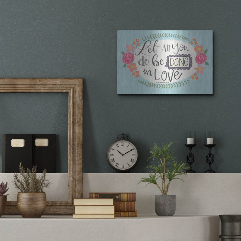 Art mural en métal luxueux «Let All You Do» par L. Larson, 24 po x 16 po, H 12 po x l 16 po