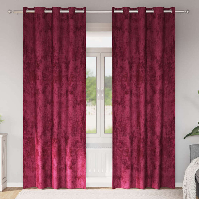 Alithia Velvet Room Darkening Curtain Pair, 140cm Width x 245cm Drop, Wine Red