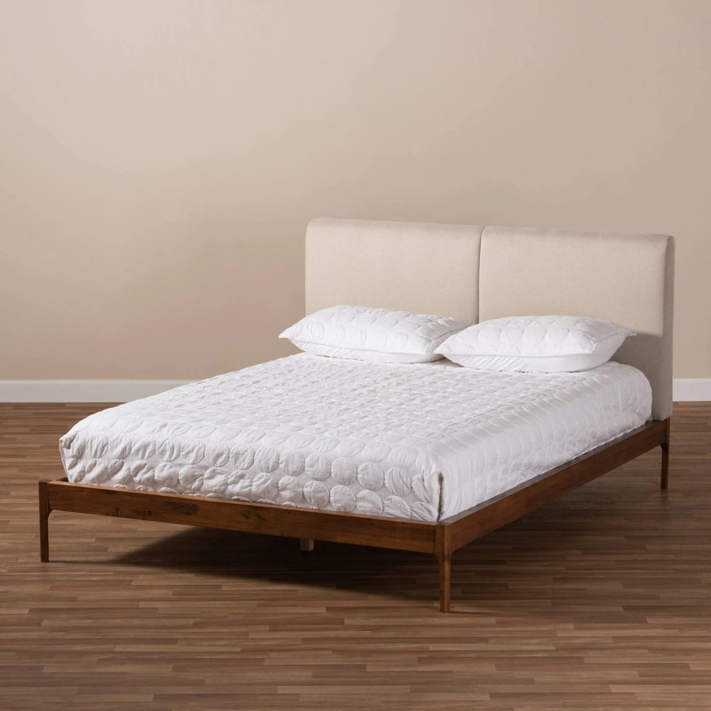  Beige Frame King Size Platform Bed, Durable Upholstered Platform Bed, Space-Saving Modern Platform Bed