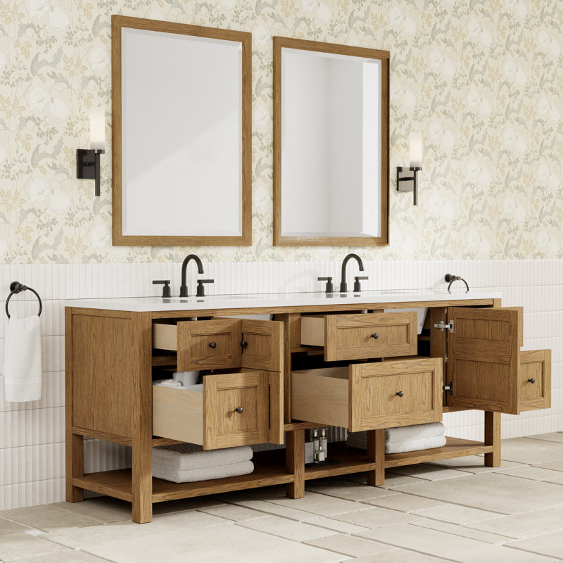 Breckenridge 84" W Double Vanity, White Zeus Silestone