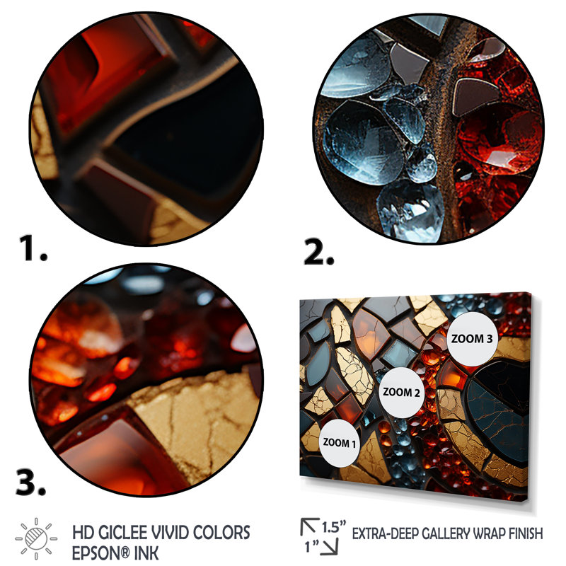 Cubic Mosaic Marble Tiles VI - Décoration murale en marbre, Cadre flottant doré, H 12 po x l 20 po x P 1 po