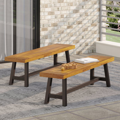 Outdoor Carlisle Benches, Sandblasted Brown + Rustic Metal (Set Of 2)