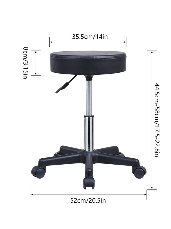 PU Leather Round Rolling Height Adjustable Lab Stool with Footrest Inbox Zero Upholstery: Black