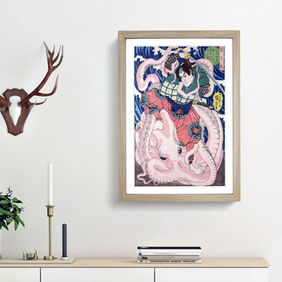Man Struggling with a Giant Octopus by Utagawa Kuniyoshi - Framed Print