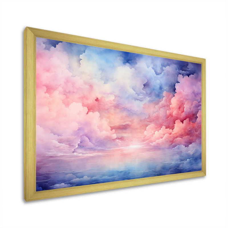 Rose et bleu pastel coloré ciel II - art mural ciel, Cadre doré à coins fermés, H 12 po x l 20 po x P 1 po