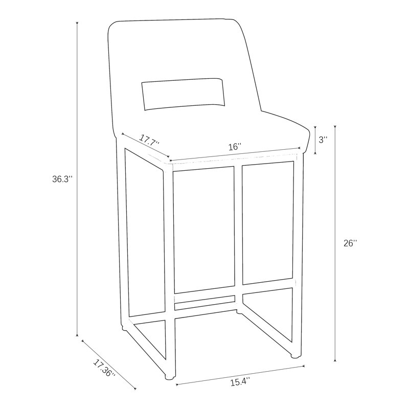 Tabouret de bar de comptoir 26 po avec dossier bas et siège en métal pour îlot de cuisine, Siège noir / cadre doré