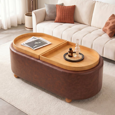 45" Boucle Rectangle Storage Ottoman with Reversible Tray Top