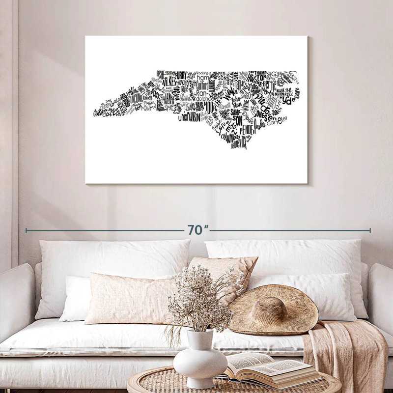 North Carolina Map Typography, 30" H x 45" W
