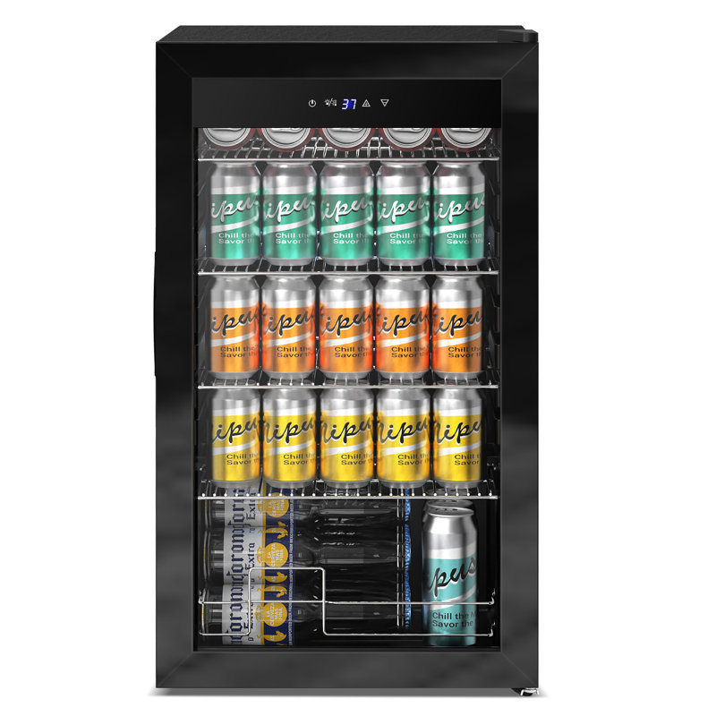 17.52 Inch Freestanding Beverage Refrigerator 130 Can Beverage Cooler With Glass Door For Beer Soda And Wine Mini Drink Fridge