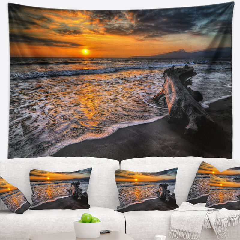 Bois de tapisserie en bois de polyester au cours du coucher de soleil avec accessoires suspendus inclus, H 50 po x l 60 po