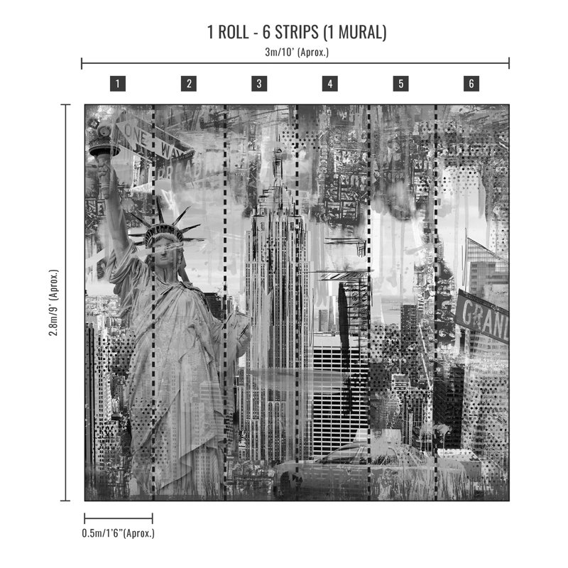 Art for the Home NYC Cityscape Monochrome 2.8m x 3m Wall Mural