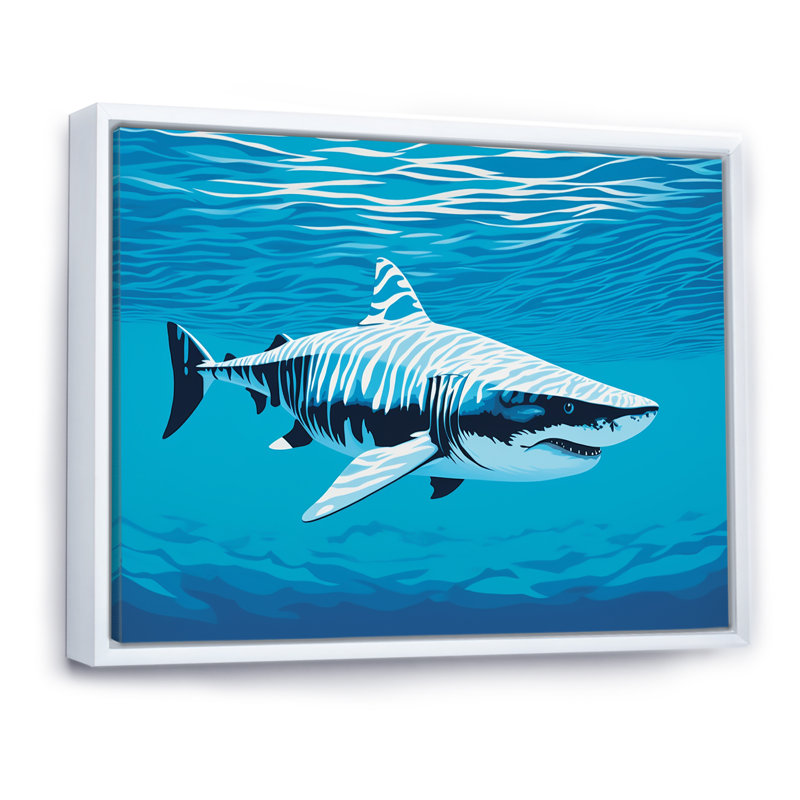 " Tiger Shark Territory ", 16" H x 32" W x 1" D, White Floater Framed