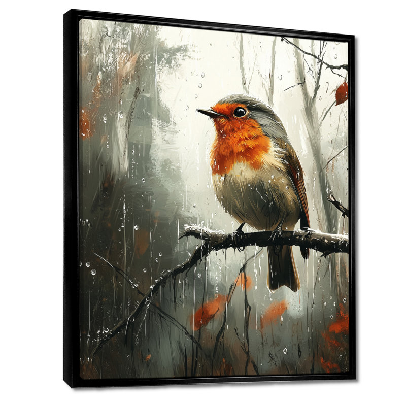 «Lachance Robin Bird In The Forest Rain I», reproduction d'art sur toile encadrée, H 20 po x l 12 po, Noir