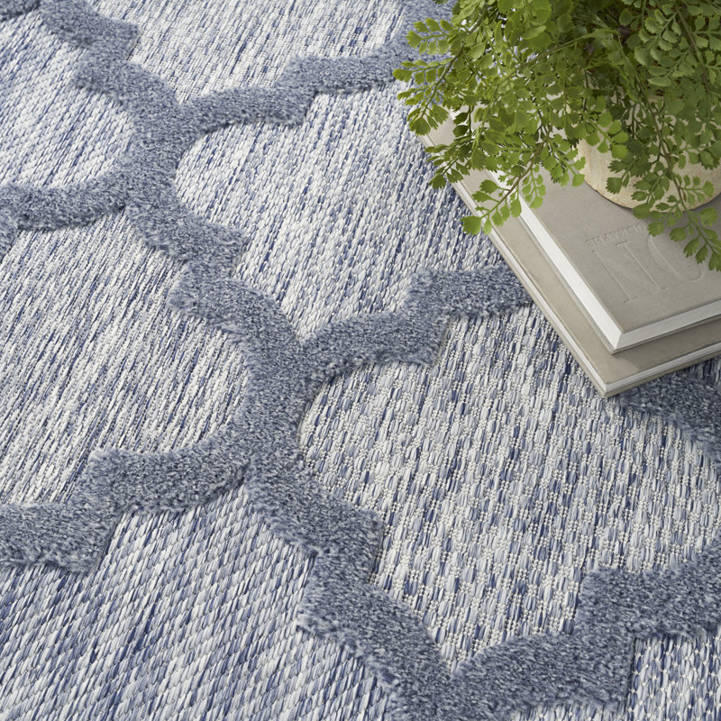 Adianey Red Barrel Studio Easy Care Trellis Denim Blue Indoor/Outdoor Area Rug, Rectangle 7' x 10'