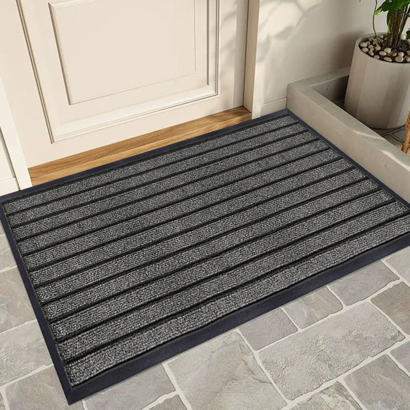 NON-SLIP RUBBER DOOR MAT - INDOOR/OUTDOOR USE, Grey, 40cm W x 60cm L