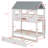 House Bunk Bed With Trundle,Roof And Windows
