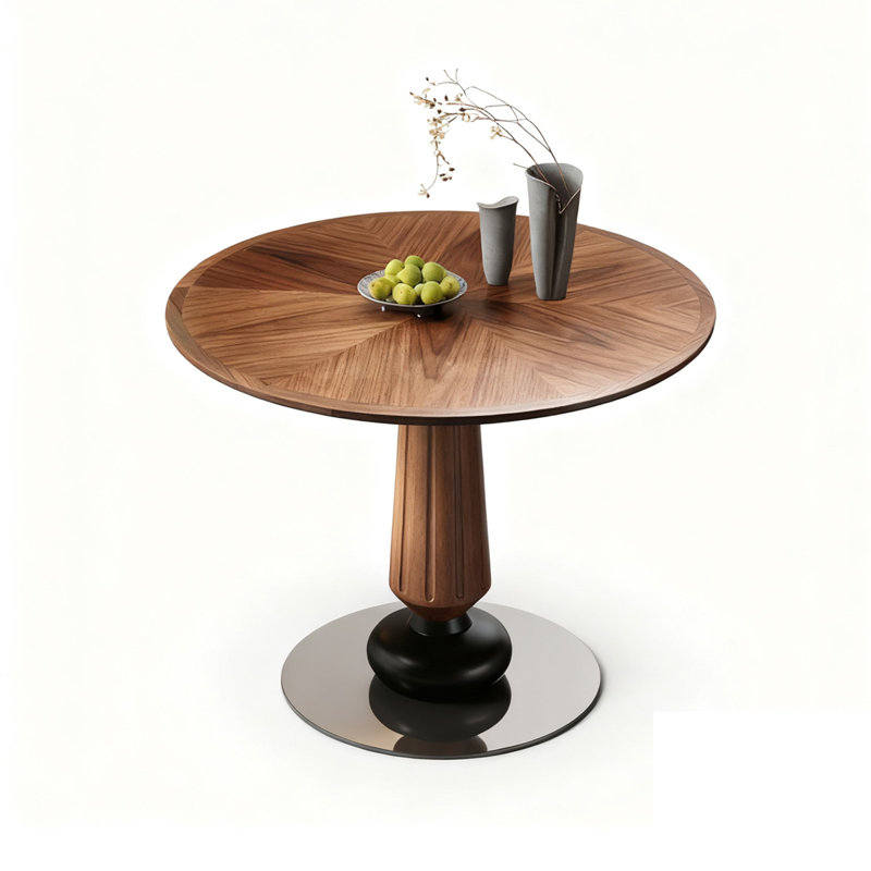 Table de salle à manger ronde en bois manufacturé noyer et noir, H 29,53 po x L 39,37 po x l 39,37 po