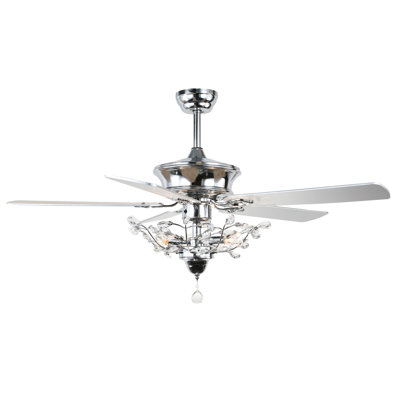 Engebretson 52" Chrome Finish Modern Luxury Crystal Ceiling Fan with Lights and Remote, DC Motor Reversible Ceiling Fan for Large Room