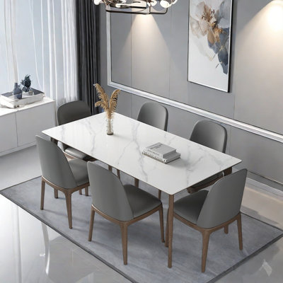 Solid wood rock plate modern dining table sets.