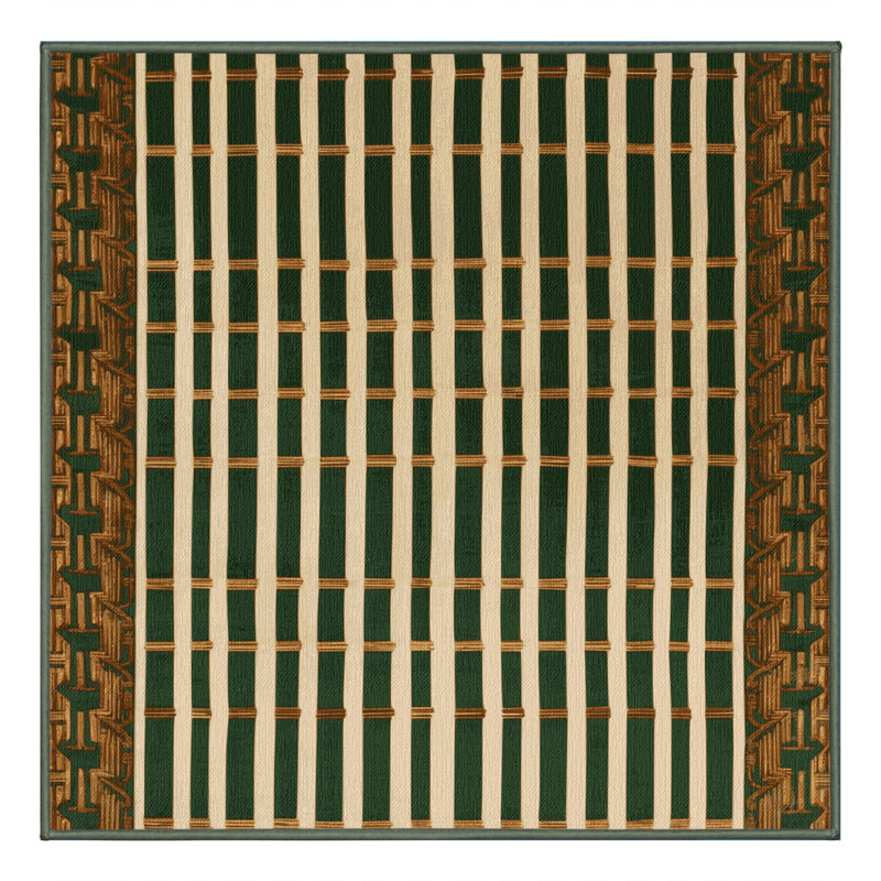 Tapis vert art déco lavable à la machine, Carré 8 pi