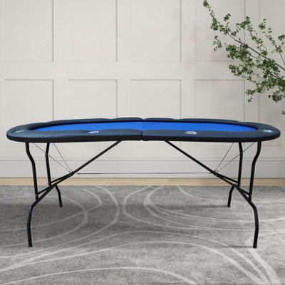 73-inch Folding Poker Table,oval Light Series Felt Foldable Poker Table With Stainless Steel Legs And 8 Built-in Cup Holders