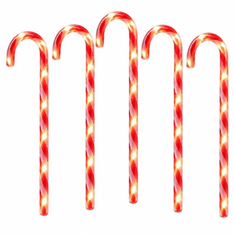 5-Piece Solar Candy Cane Path Light Set, 45 LEDs, Red, 20 in