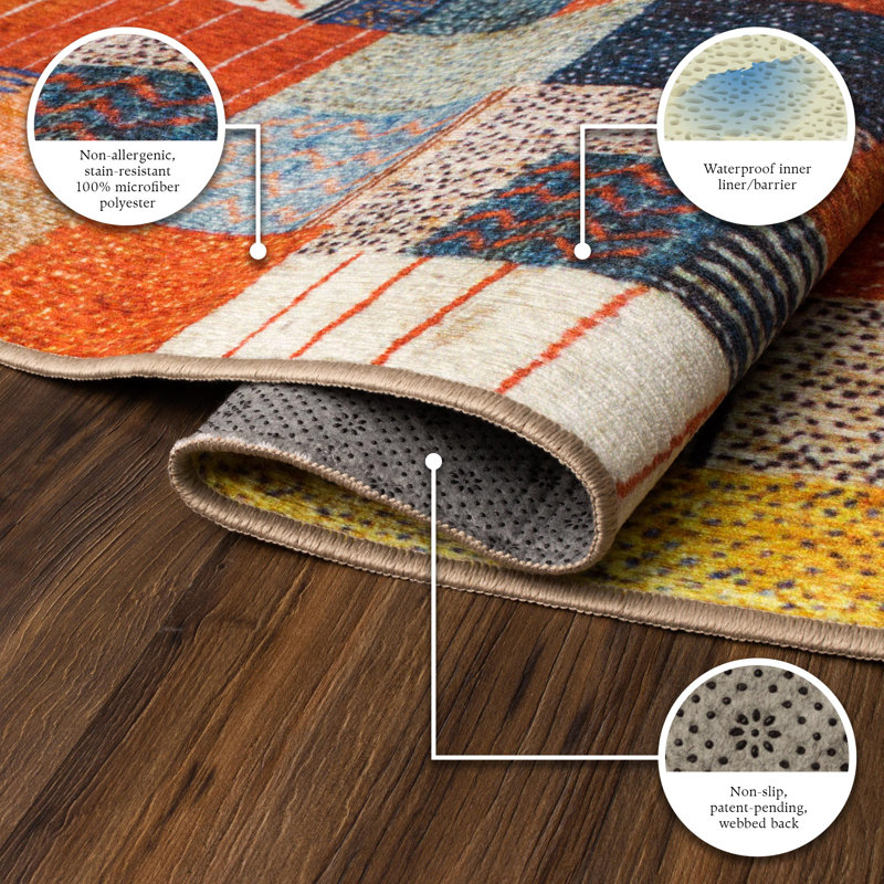 Multicolor 5' x 7' Synthetic Flat Woven Patchwork Rug