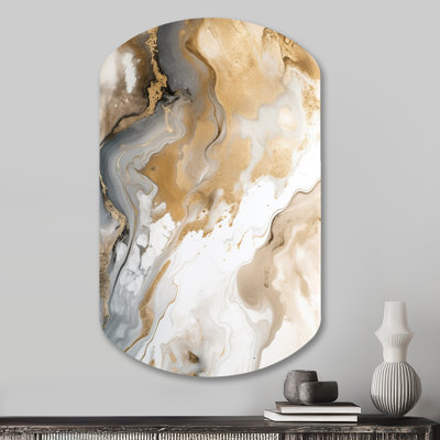 Gold And Grey A Marble Effect V - Abstract Marble Cylinder Shape Metal Wall Sculpture