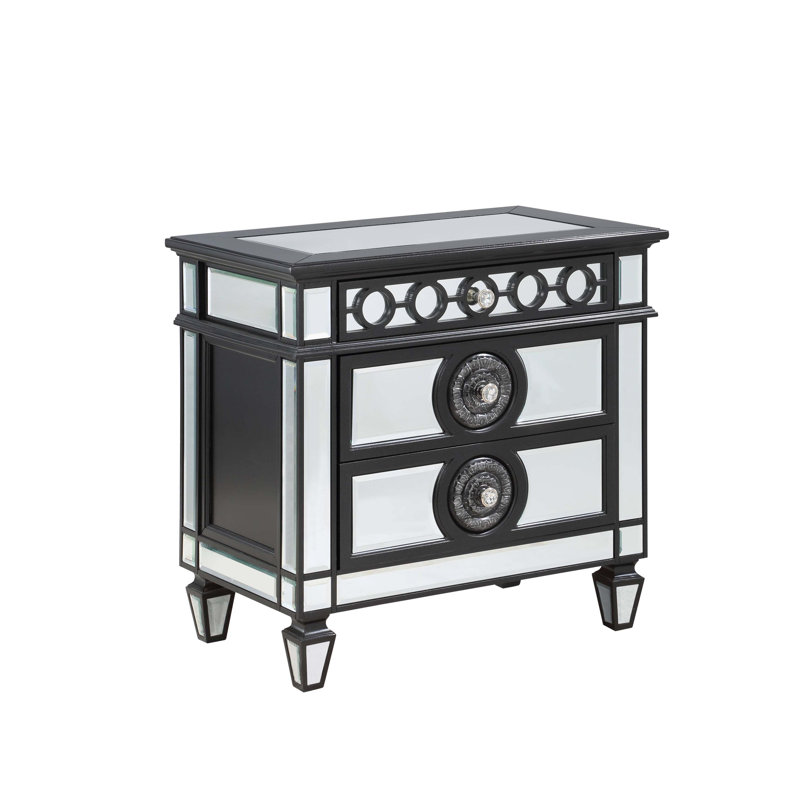 Table de chevet noire et argentée pour la chambre à coucher et le salon, Noir / argenté