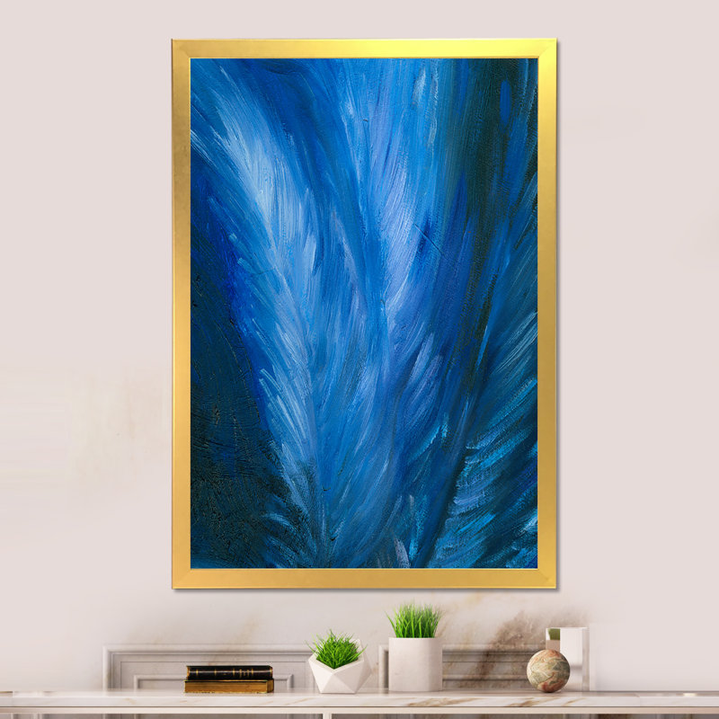 Plume bleue moderne - Peinture sur toile, H 36 po x l 24 po x P 1 po, Cadre doré
