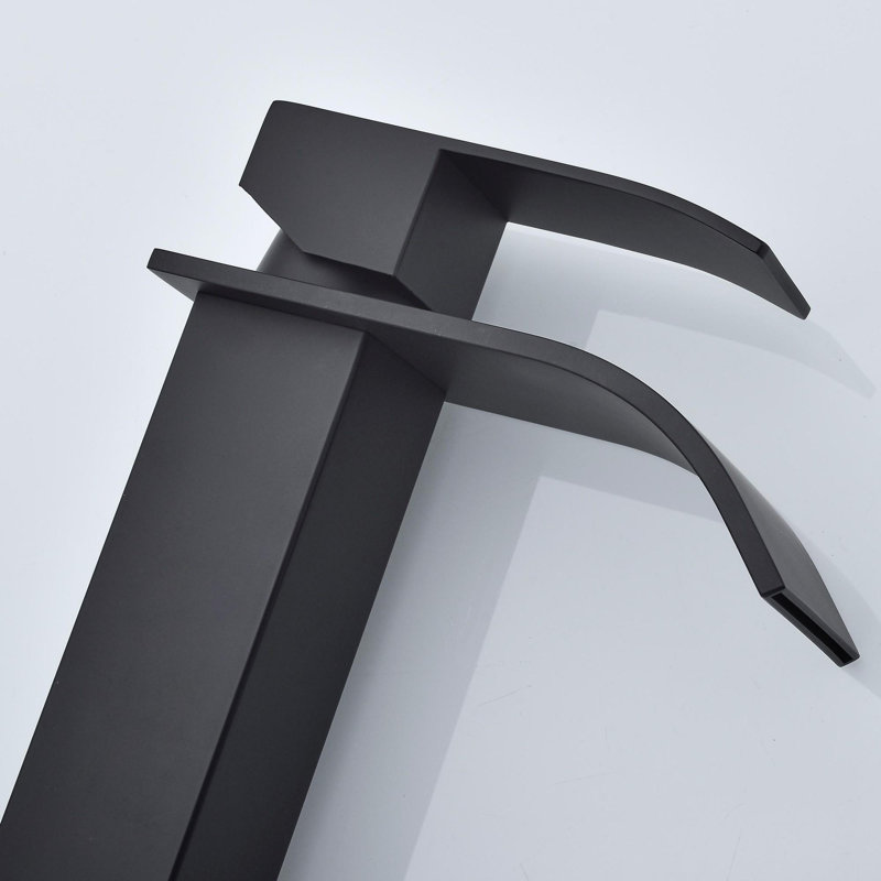 Robinet de lavabo de salle de bain à poignée simple avec bec cascade, Noir mat