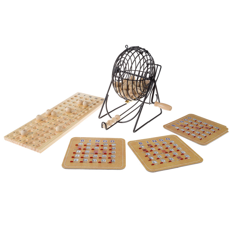 Jeu de bingo de luxe avec accessoires, roulette en métal, balles de bingo en bois et cartes de tableau et de volets pour adultes, garçons et filles par Hey! Jouez!