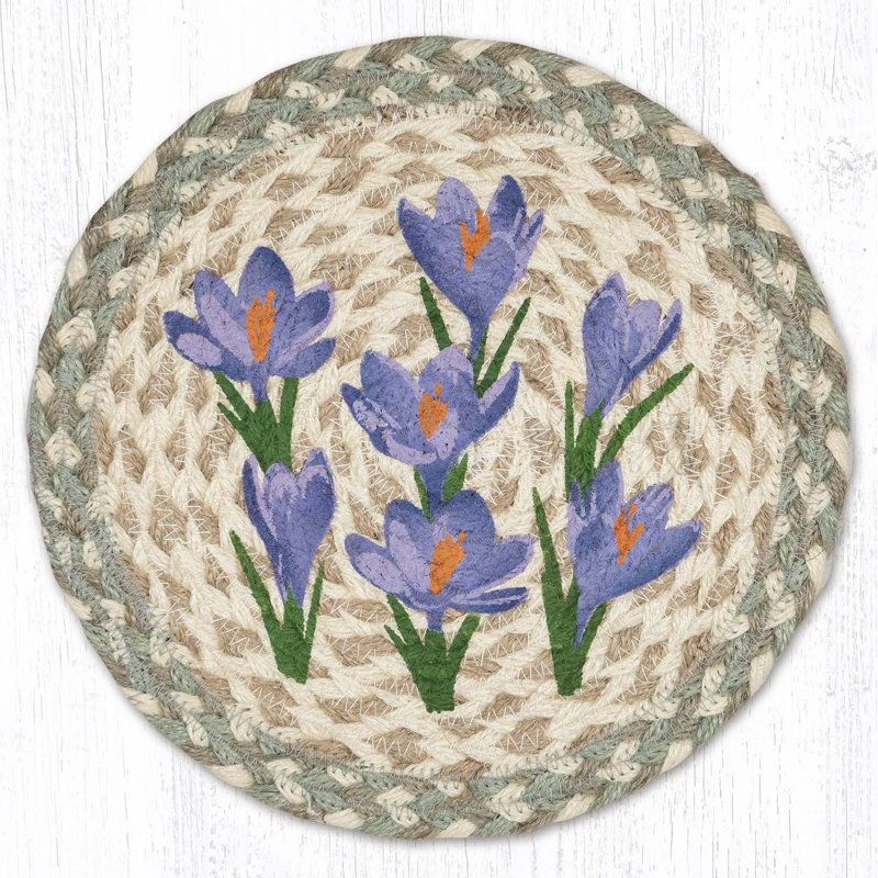  Protège-table rond en jute à imprimé floral Crocus 10 po