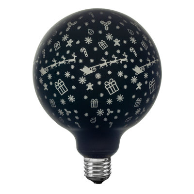 Festive Living G125 Decorative LED Bulb – 1800K Warm Vintage Glow, Dimmable, Christmas Style Matte Black, E26 Medium Base, 4W 70 Lm – Edison Style Globe, Pendants & Table Lamps