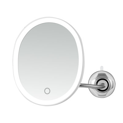 OVENTE 9'' Rechargeable Lighted Wall Mount Makeup Mirror for Bathroom with Mini Magnetic 10X Magnifying Mirror, Touch Screen Dimmable LED Lights, Flexible Gooseneck and Suction Mounting, White MOW22W