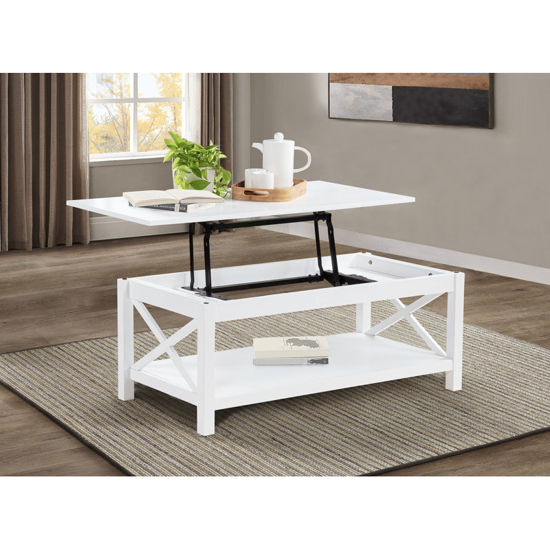 Table basse à plateau relevable rectangulaire Skyview 44 po blanc