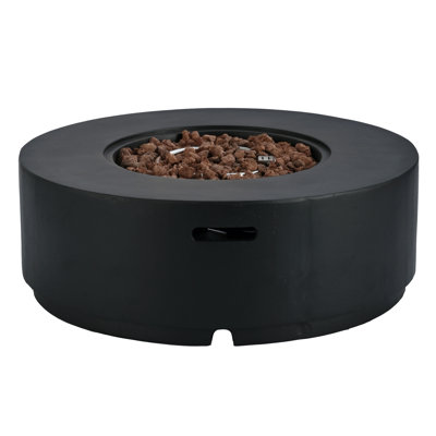U_STYLE 38.2" Round MGO Propane Fire Pit in Black with Faux Stone Texture