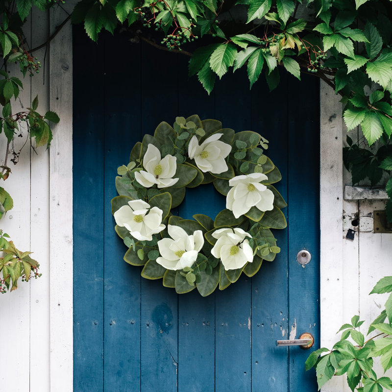 22''White Magnolia Front Door Wreath