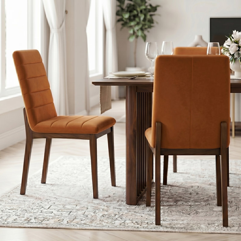 Zaliya Tufted Side Chair Dining Chair, Burnt Orange Velvet
