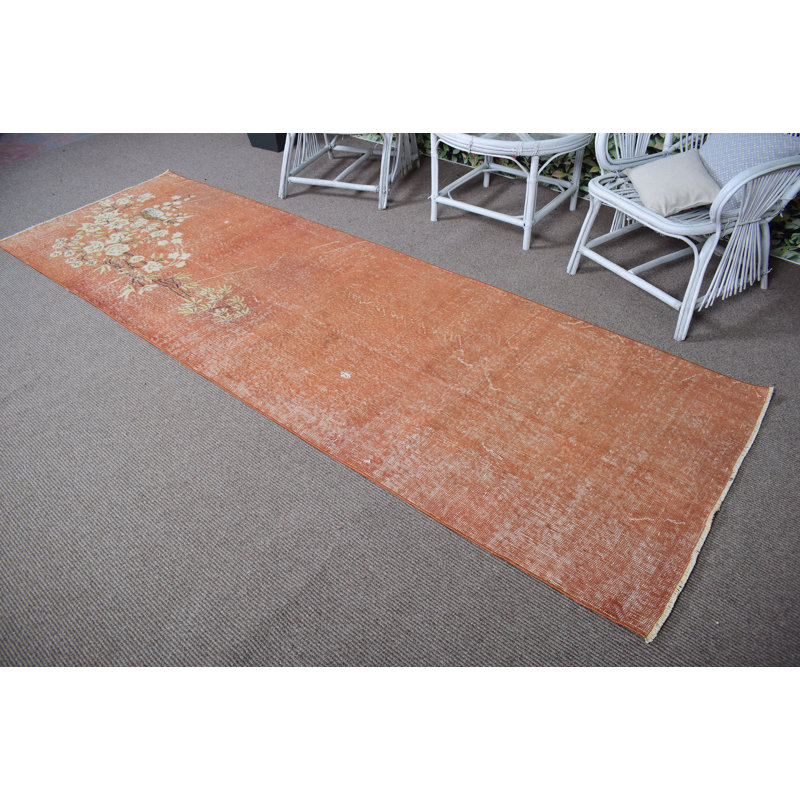 Tapis de couloir turc vintage en laine orange vif pour couloirs et espaces étroits