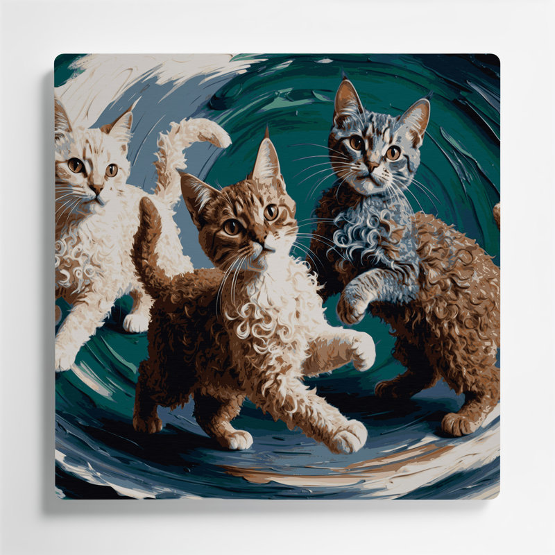 Chats Selkirk Rex, art mural en métal gris