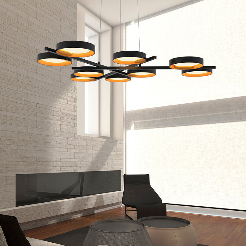Light Guide Ring 4 - Light LED Chandelier, Satin Black/White