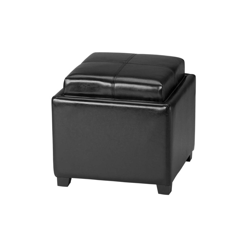 Motto Leather Ottoman, Black Faux Leather