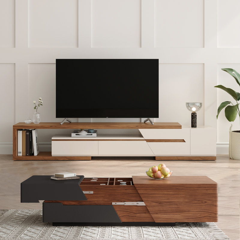 Modern Adjustable 51.18'' to 78.71'' L Wood Coffee Table, Black/Brown
