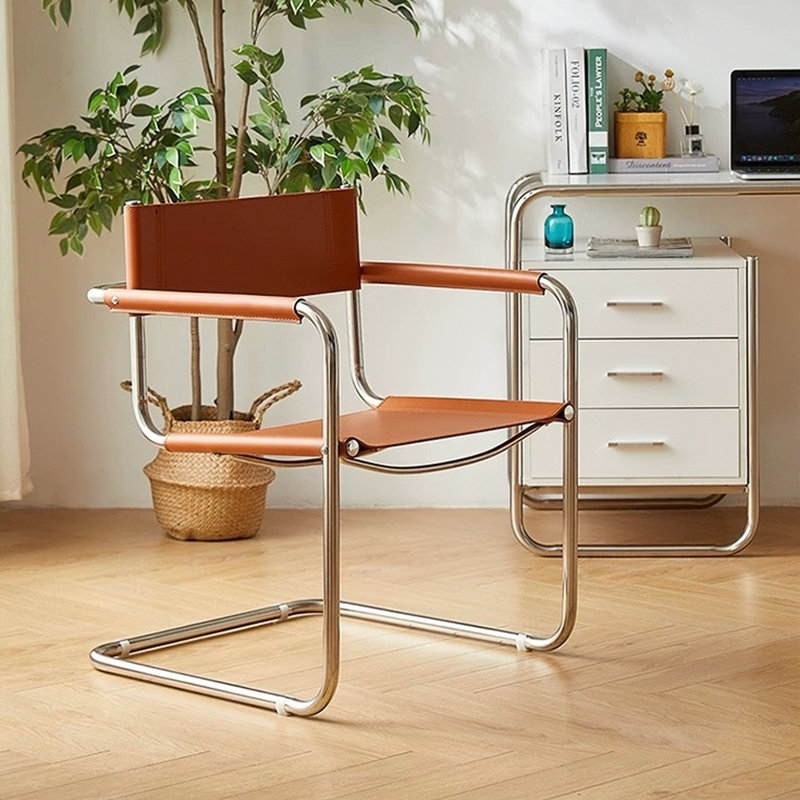 Chaise de bureau Fred en similicuir et acier inoxydable Fred, Ambre