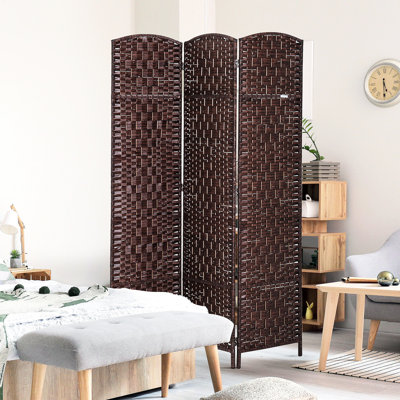 Brown Weave 3 Panel Room Divider Privacy Screen - 6' Tall. Artistic And Stylish. Adds To Small Spaces. Portable Foldable Tall Panels, Brown. For Stylish Design. Easy Store