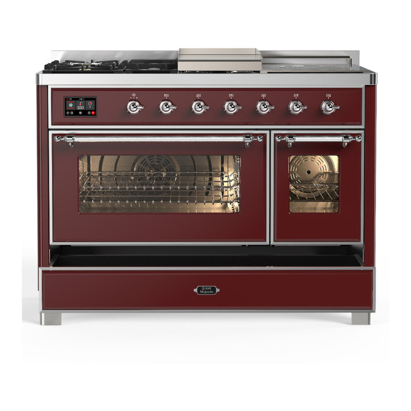 Majestic III Series 48 Inch Dual Fuel Range with 5 Sealed Burners, Griddle, Frenchtop in Glossy Black (Natural Gas, Burnished Trim)