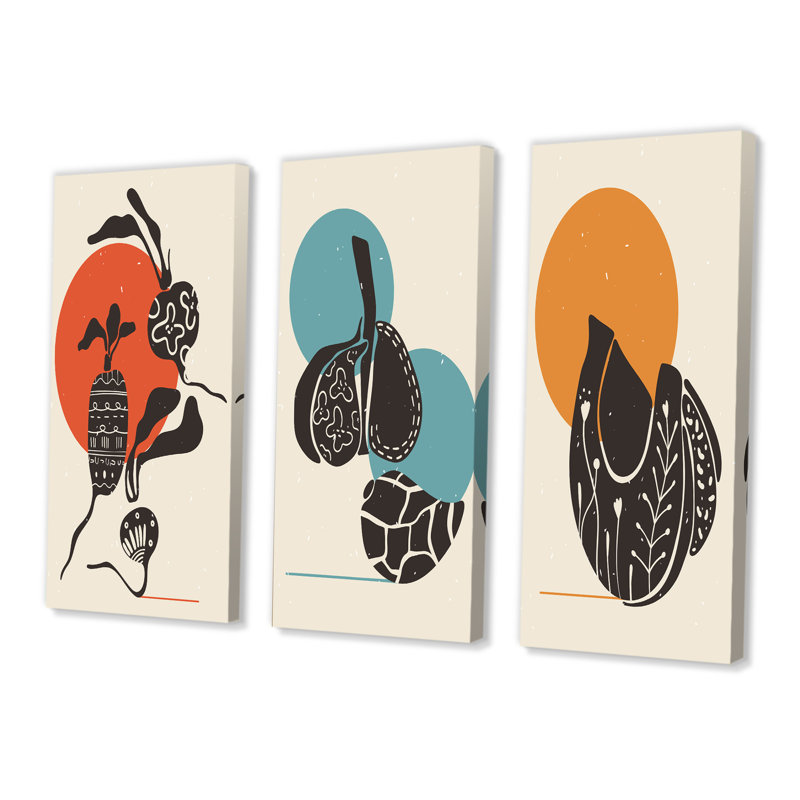 Minimaliste japonais géométrique rétro Designs III - Mid-Century, ensemble d'art moderne de 3 pièces, H 28 po x l 36 po